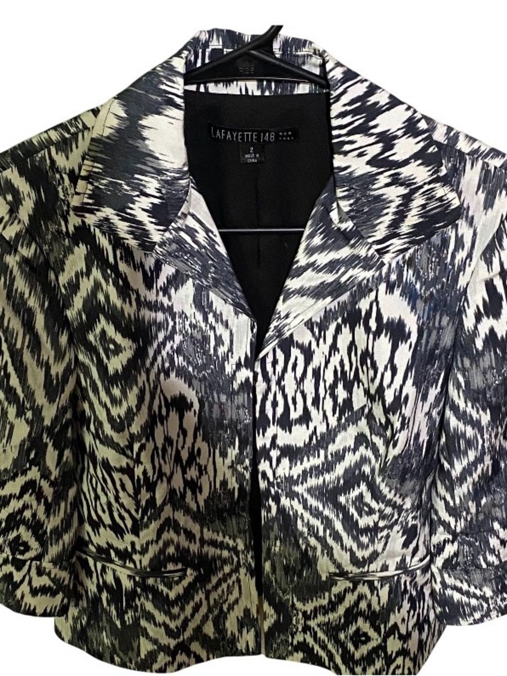 Lafayette 148 New York Black White Gray Abstract Hook Closure Button Blazer
